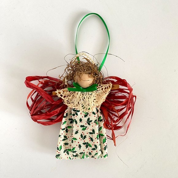 Handmade Cinnamon Angel Clothespin Girl Fabric Lace Christmas Ornaments Set of 2 - Picture 2 of 10